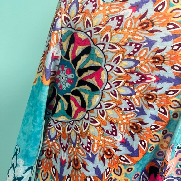 suvimuga green & peach medallion pocket 3/4 sleeves swing dress size L. - Picture 6 of 6